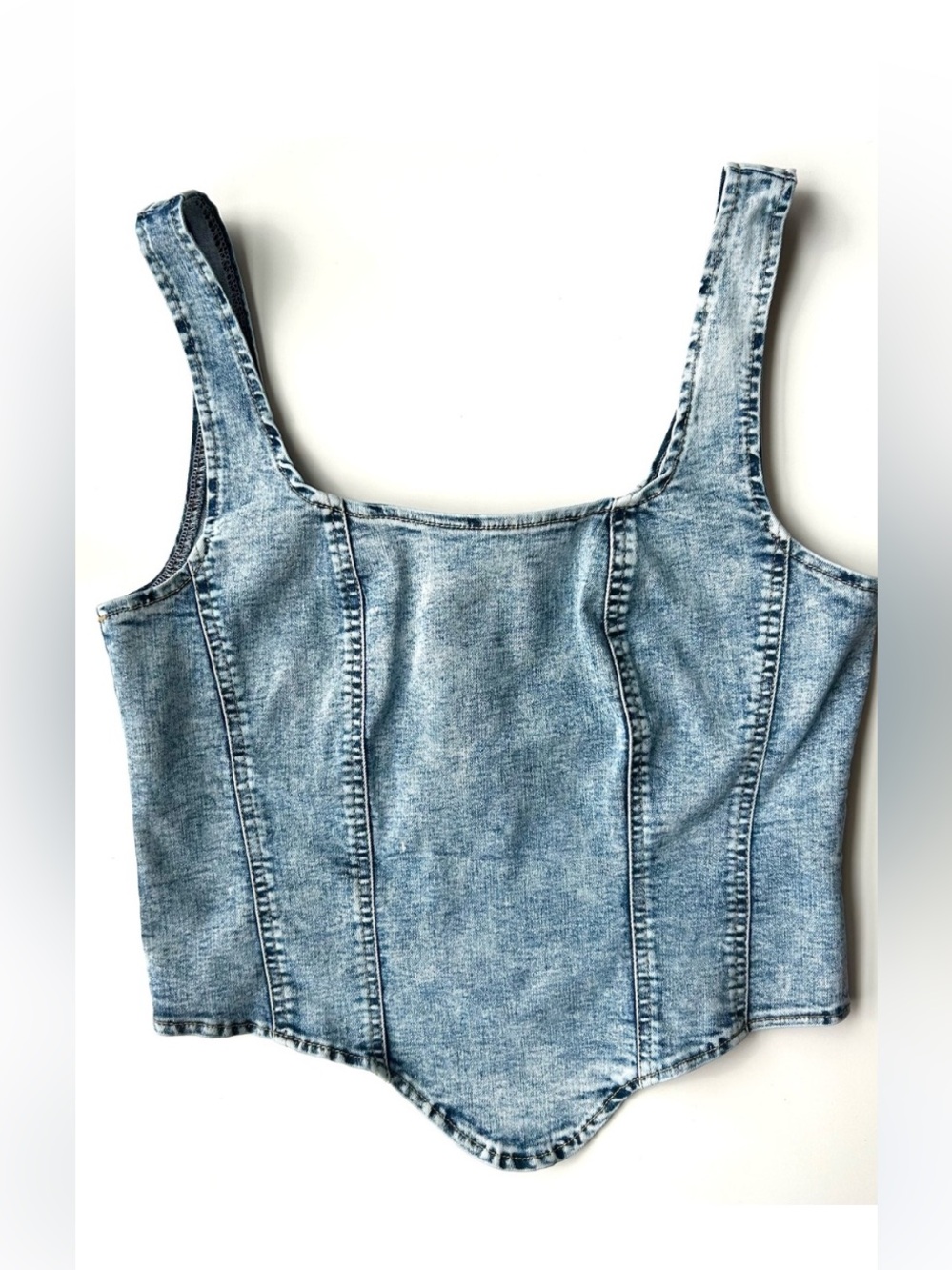 Y2K Denim Acid Wash Women’s Corset Crop Top Bustier Tank with Back Zip